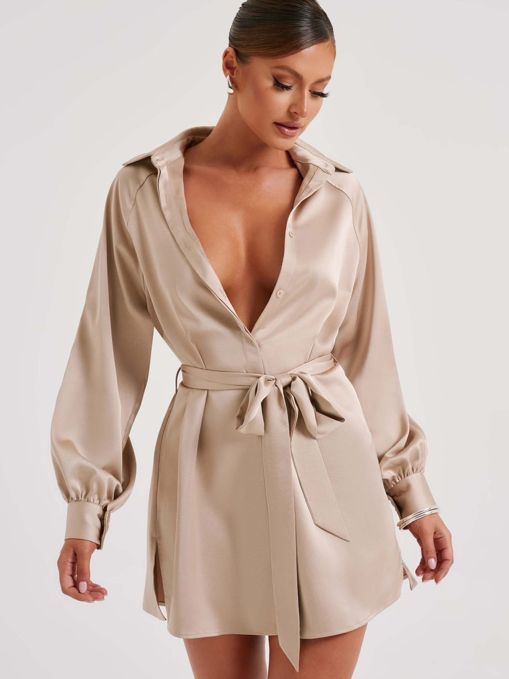 Kara Shirt Dress with Tie Waist - Cream